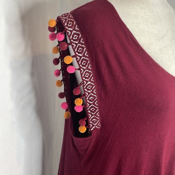 NWT a new day maroon Pom Pom sleeve t shirt size xl - Picture 3 of 5